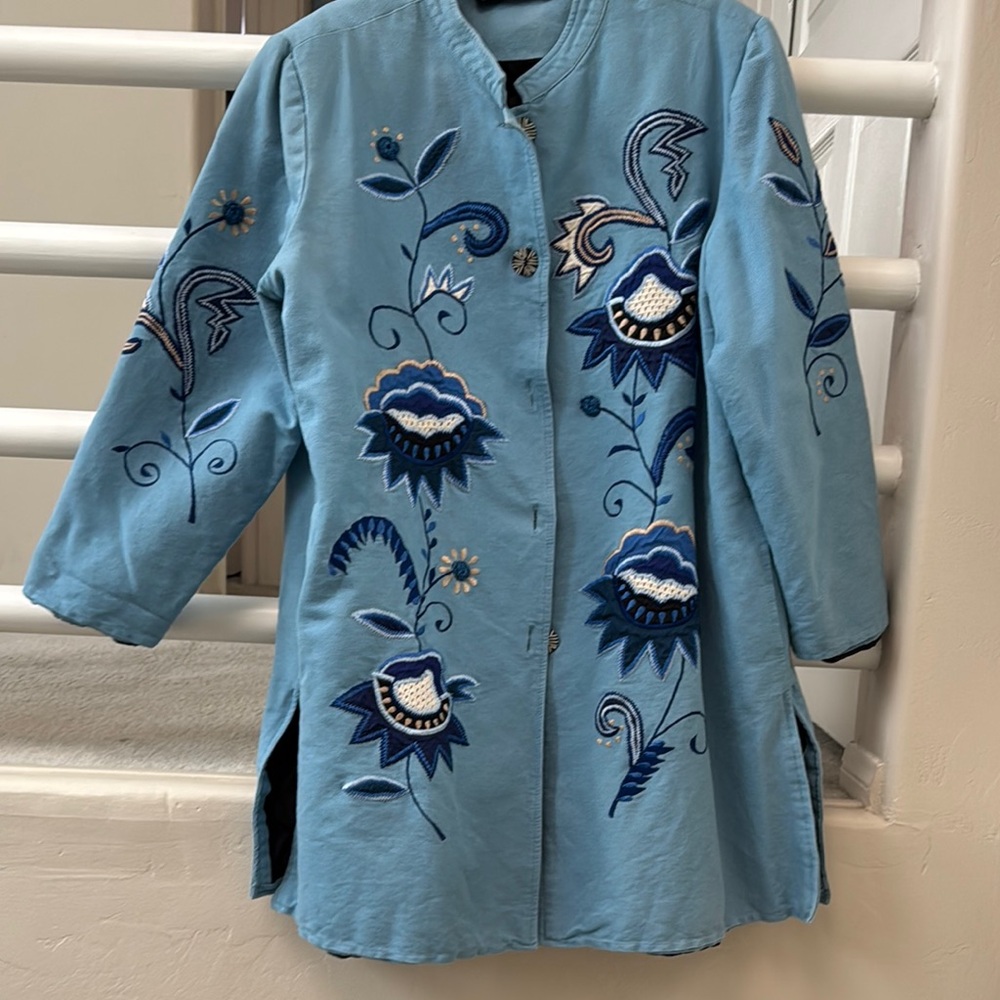 Indigo Moon Light Blue Embroidered Jacket